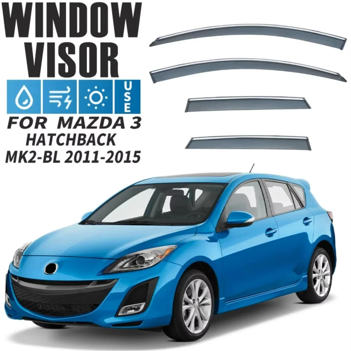 

For Mazda 3 2011-2015 hatchback Wind Deflectors Rain Guards Door Visor Vent Shades Ventvisor Window Visor Cars Accessories