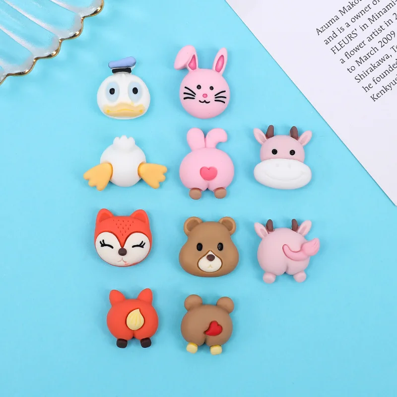 12 Pcs Cute Rabbit Bear Cow Fox Duck DIY Flatback Resin Accessories Cartoon Characters Phone Case Hairpin Water Cup Shoes Decors