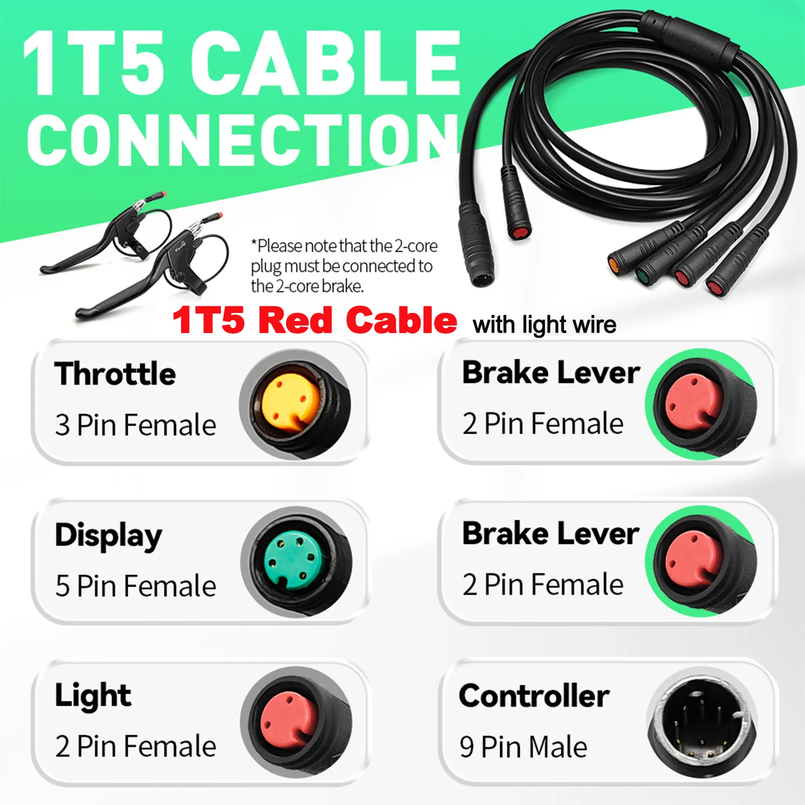 Electric Bicycle Waterproof Cable 1T2/1T4/1T5 Cable Conversion Accessories Controller Light Ebrake Throttle Display