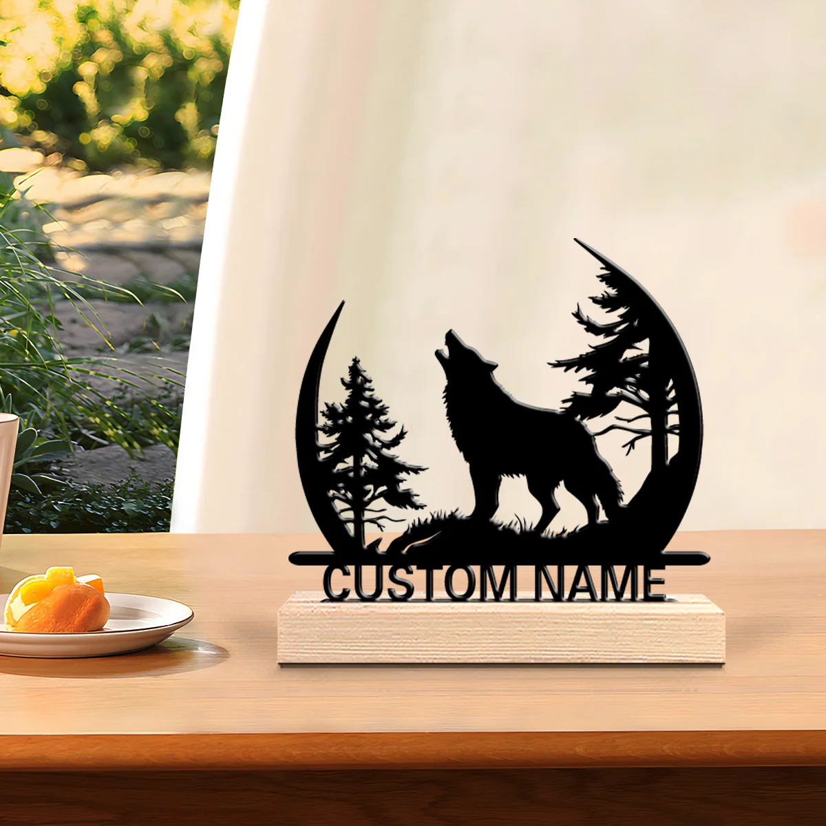 1pc Fashion Personalized Custom A Wolf Is Howl Metal Statues Metal Art With Wooden Base  Suitable For Office Bedroom Living Room