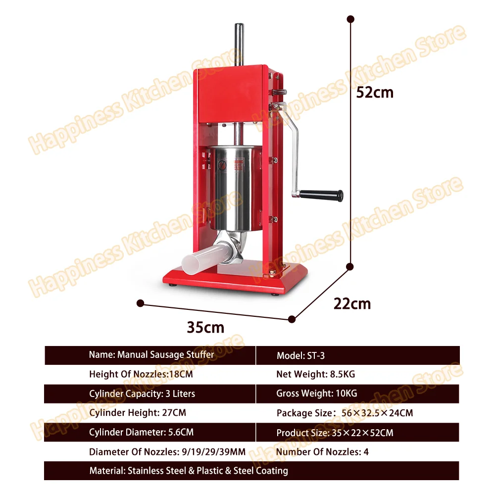 Imagem -04 - Manual de Salsicha Fabricante Carne Processador Salsicha Stuffer Comercial Ferramenta Salsicha Stuffer Filler Funil Bico Aço Inoxidável