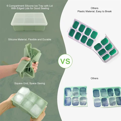 Stor isbitsform med lock, stapelbar stor silikon fyrkantig isbitsform för whiskycocktails bourbonsoppa godsaker, BPA-fri 10 best sales stor isbit - №3