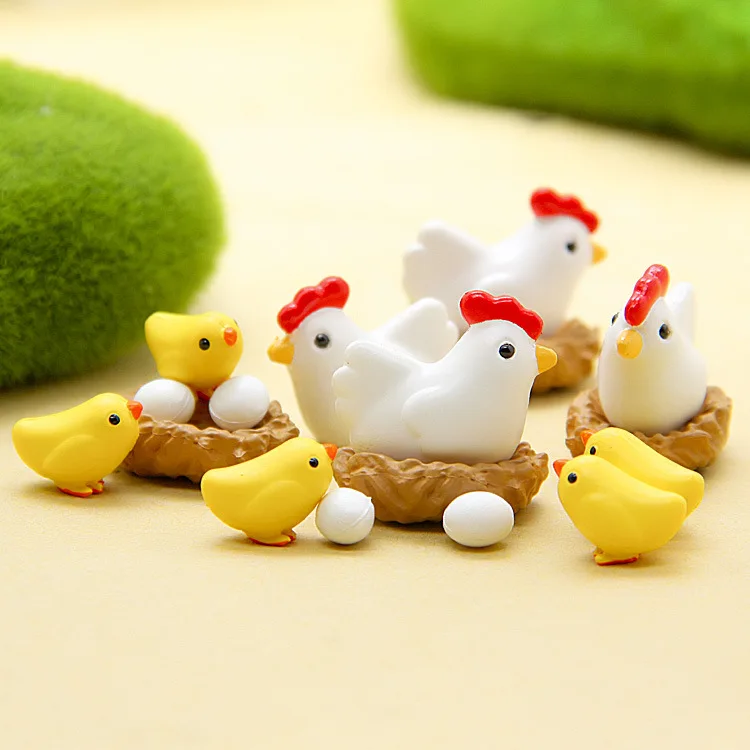28pcs Chicken Family Figurines Hen Eggs Ornament Miniature Fairy Garden Dolls Moss Micro Landscaping