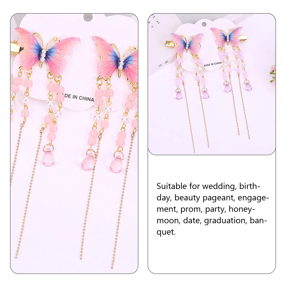 

2Pcs Butterflies Hair Clips Girls Tassel Hairpins Women Hair Accessories Pink Barrette Wedding Party Prom Graduation Banquet