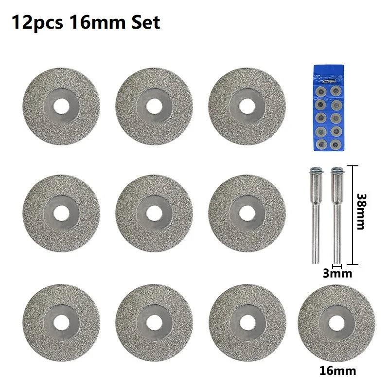 12 Stuks 16-60 Mm Mini Diamantdoorslijpschijf Met Doorn Cirkelzaagblad Voor Dremel Rotary Tool hout Steen Plastic Glazen Tegel
