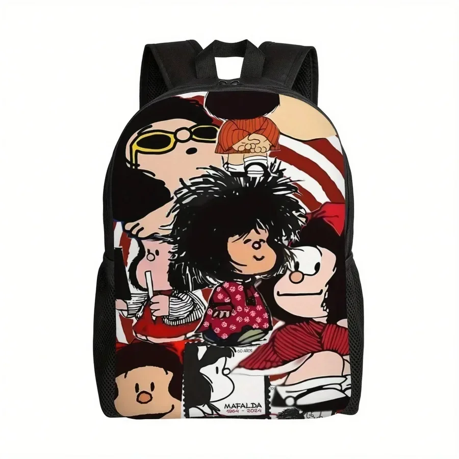 Custom Bag ZLIENSZUS Mafalda Backpack - Simple Daily Backpack With One Main Surface, Black And White Comic Design, Multiple Comp