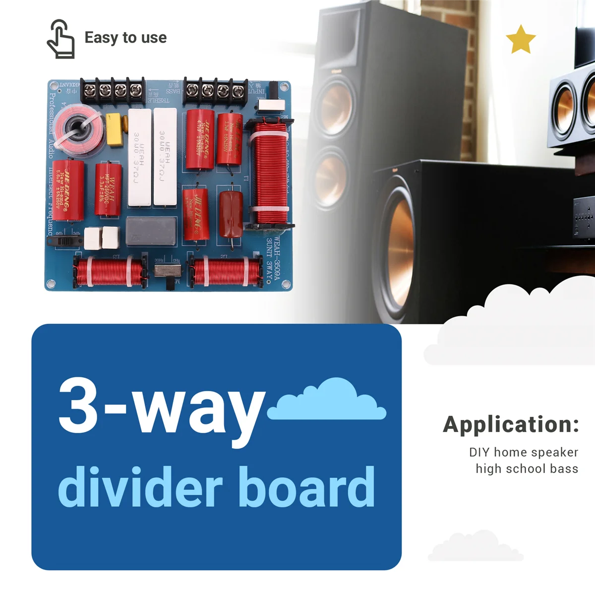 Placa divisora de frecuencia A88X 350W, 3 vías, altavoz de escenario KTV, Audio cruzado, agudos, mediantes, graves, divisor cruzado de 3 vías