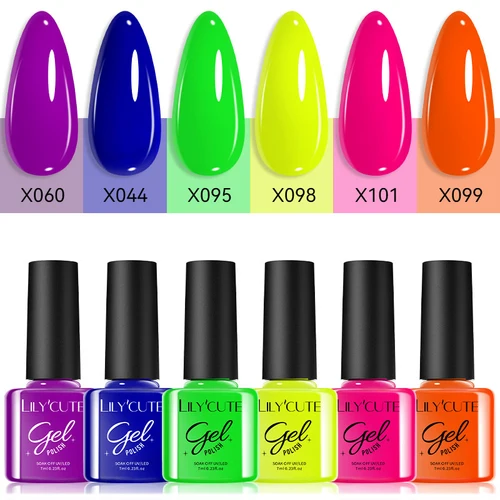Imagen 2 del producto LILYCUTE 7ml neón verde naranja esmalte de uñas en Gel serie de verano Soak Off LED UV Gel barniz colorido semipermanente para decoración de uñas