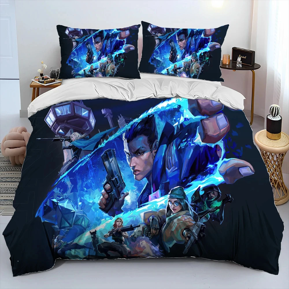 3D VALORANT Game Gamer Cartoon Comforter Bedding Set,Duvet Cover Bed Set Quilt Cover Pillowcase,king Queen Size Bedding Set Boys