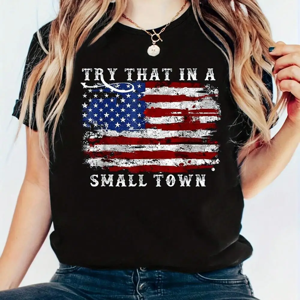 Try That In A Small Country Western Town,Country Music Lover T-Shirt - 100% Cotton Printed Short Sleeve T-Shirt Top - Casual Sport Style - Comfor