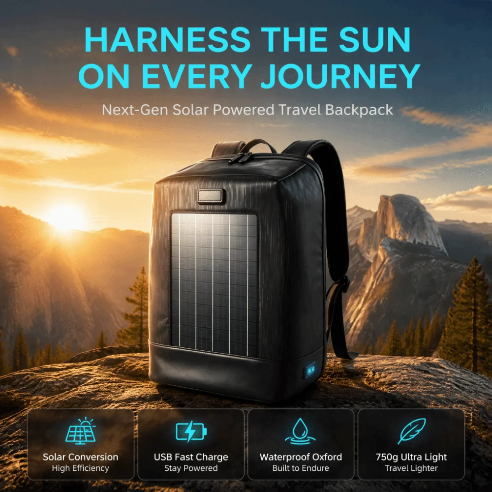 Large Capacity Solar Backpack Wear Resistant Built In USB Ports Laptop Backpack Solar Powered Waterproof Men Backpack Men