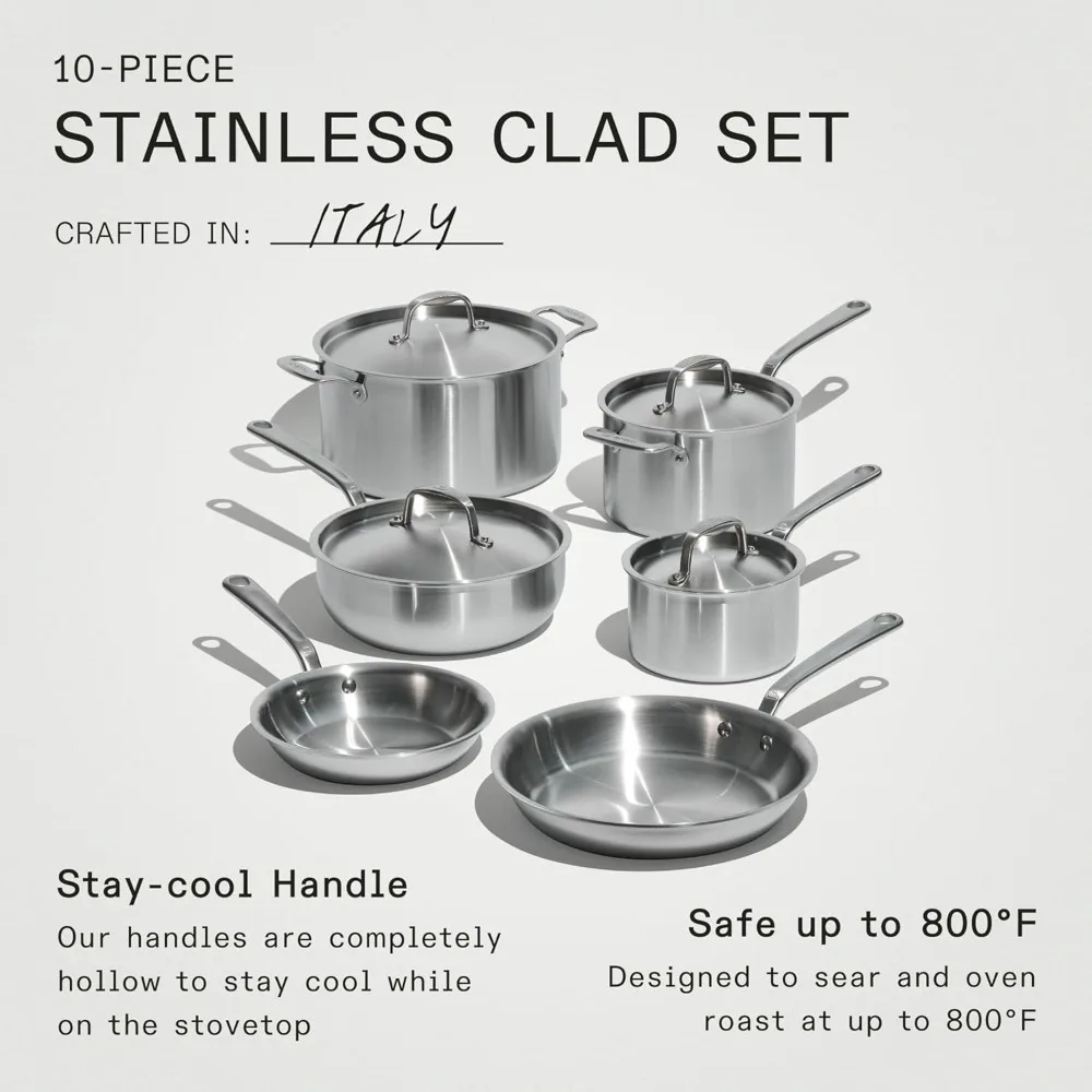 Made in Cookware - 10 Piece Stainless Steel Pot and Pan Set - 5 Ply Clad - Includes Stainless Steel Frying Pans, Saucepans