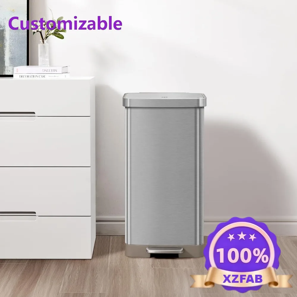 Factory Direct 2026 Hudson Matte Stainless 75 Liter/20 Gallon Step Trash Can with Rear Trash Bag Storage Compartment