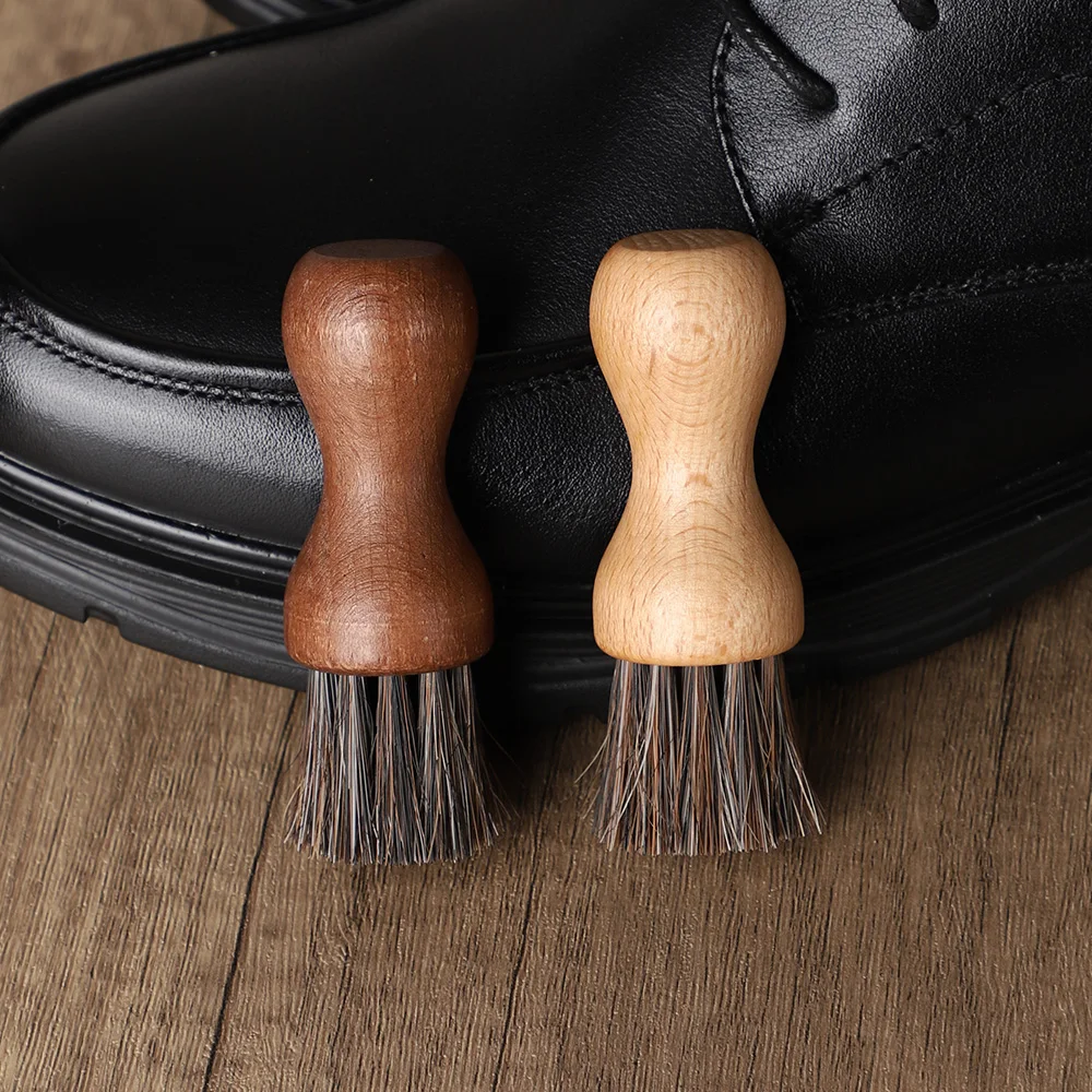 Escova de Cabelo de Cavalo Mini, Escova de Sapato Pequena de Bétula, Escova de Cuidado para Sapatos de Couro com Pêlo Macio, Remoção de Poeira, Óleo e Polimento