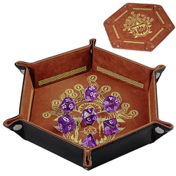 D & D-bandeja de dados hexagonal de cuero PU, soporte de dados impreso con soporte para dados portátil y plegable, estera rodante