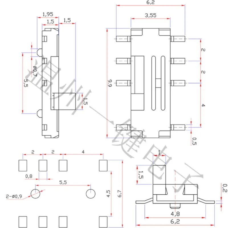 3-Position 8 Pin 2P2T DPDT Vertical Miniature SMD SMT Slide Power Switch MST-23C02 20pcs