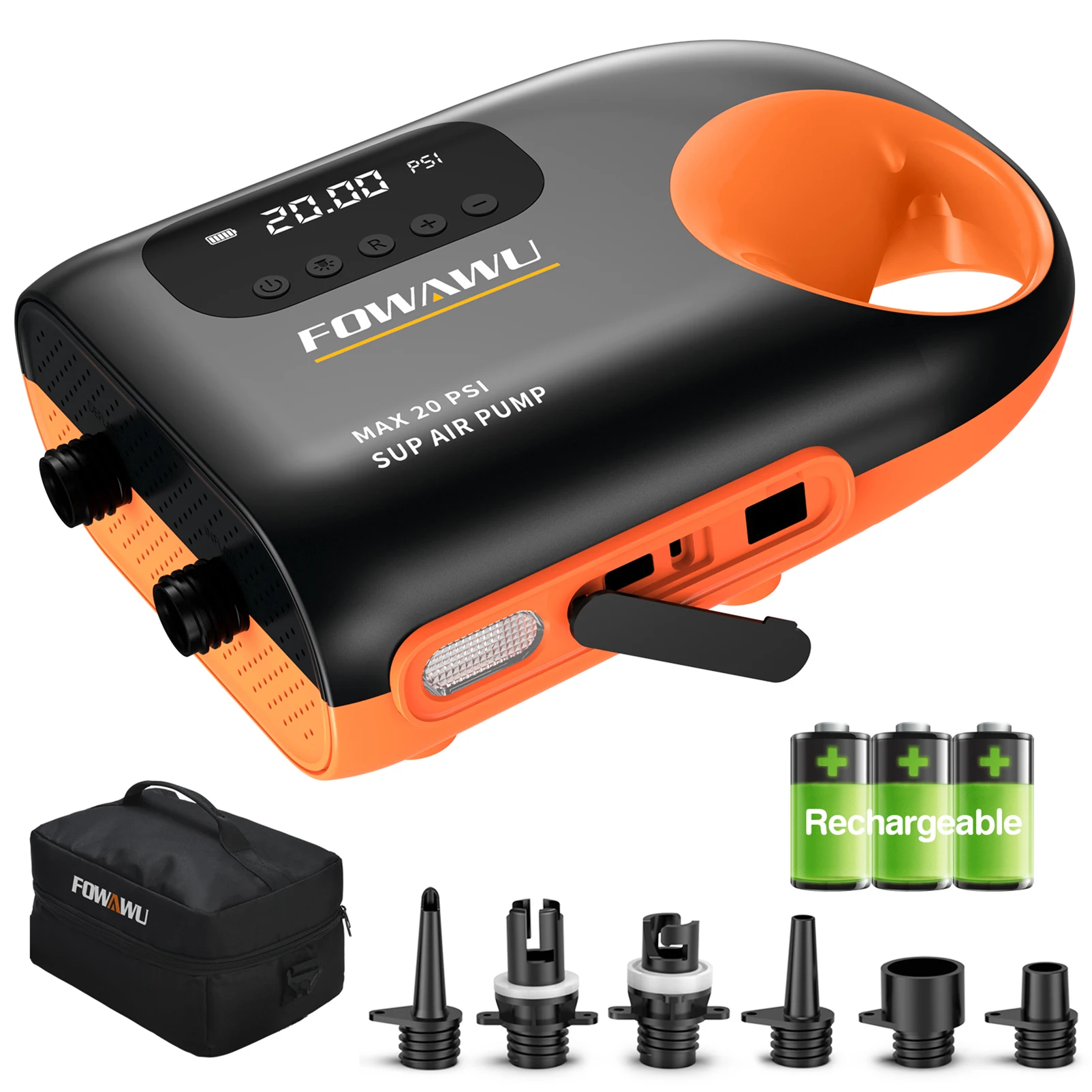 

FOWAWU 7800 * 3 mAh Rechargeable Electric Paddle Board Pump, 20 PSI Inflatable Sup Air Pump