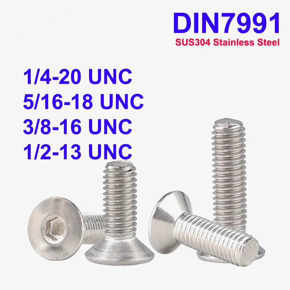DIN7991 1/4 ''5/16'' 3/8 ''1/2'' UNC Draad SUS304 A2-70 Rvs Verzonken Kop Inbussleutel Schroeven