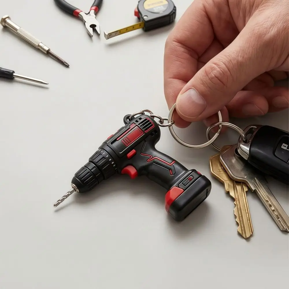 Mini Electric Drill-shaped Key Chain Silicone Lifelike Drill Key Ring Cool Lightweight Handheld Drill Bag Pendant Gifts/Decor