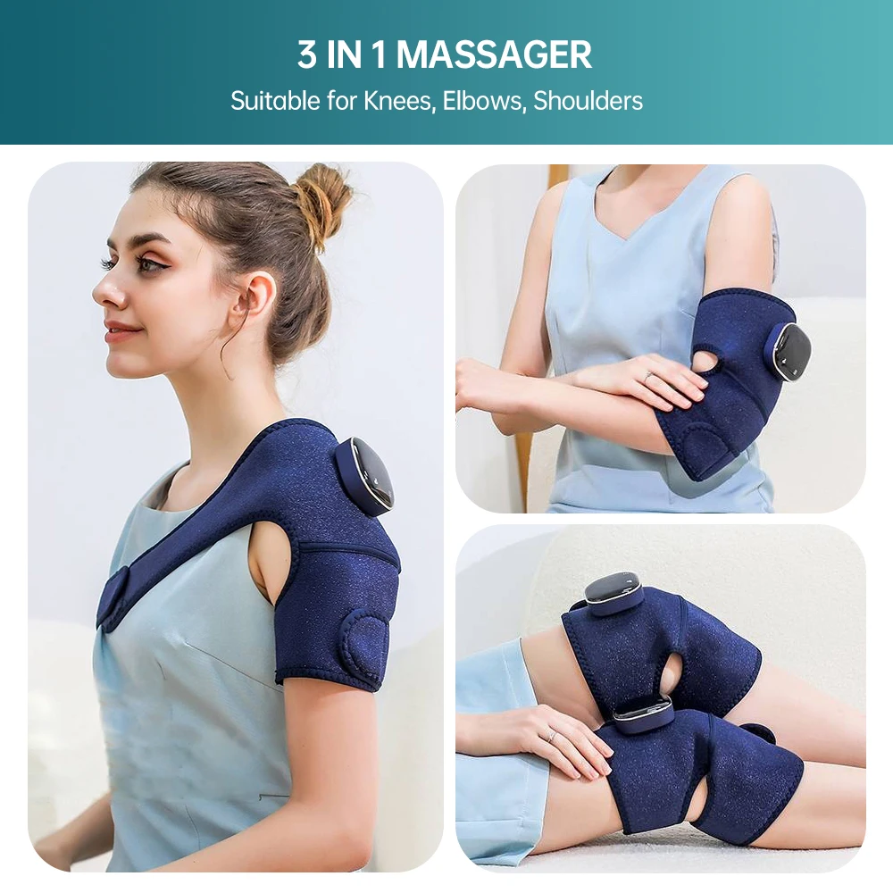 Heating Knee Massager Knee Shoulder Elbow 3-in-1 Heated Knee Portable Wireless Vibration Knee Heating Pad Heated Knee Brace Gift