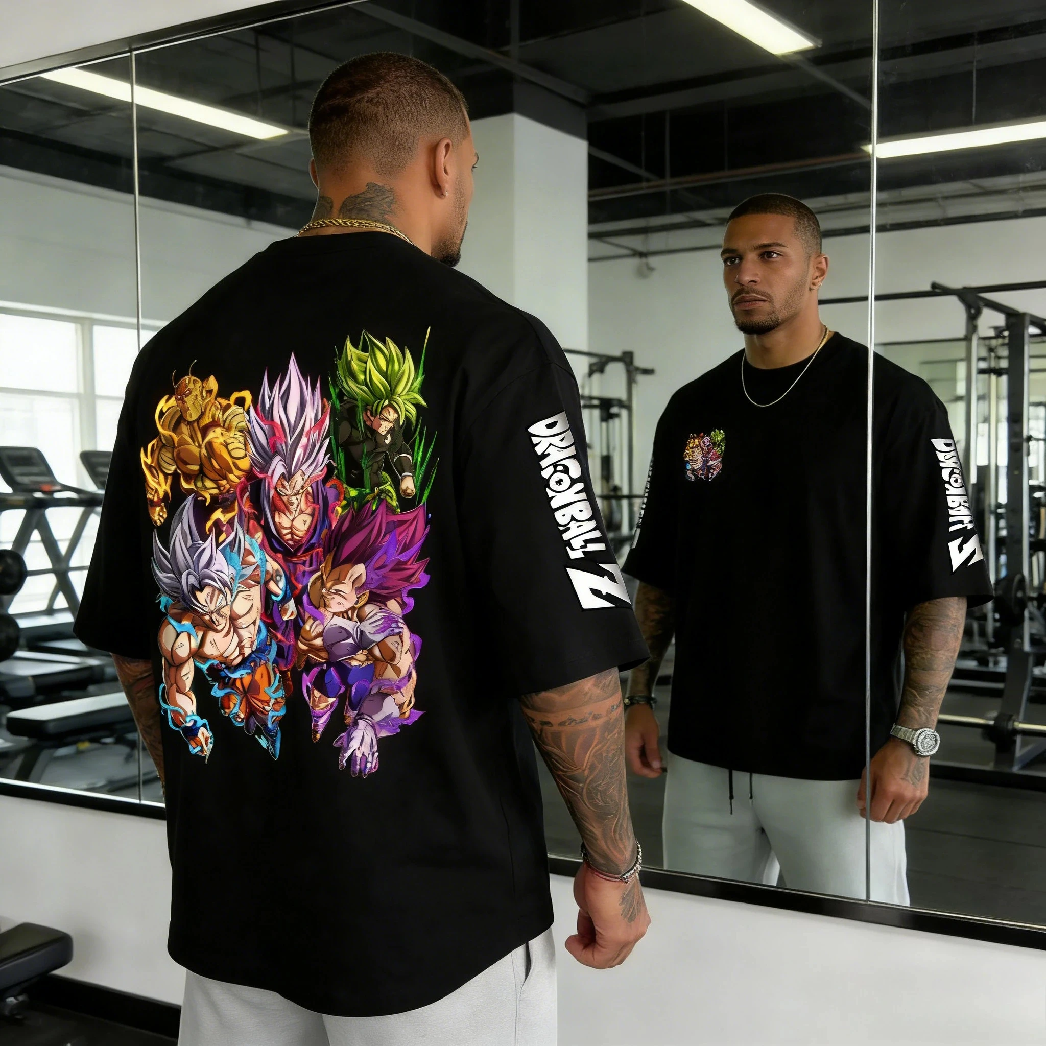 Camiseta de gimnasio vintage Dragon Ball All Saiyans Verano 2026, 100% algodón, estampado oversize, unisex, estilo retro streetwear, para fitness