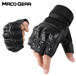 PU Leather Motorcycle Half Finger Gloves Motorbike Motocross Moto Riding Cycling Sports Anti-skid Hard Shell Protective Gear