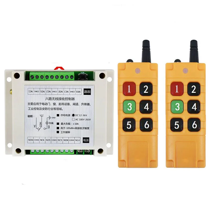 2000m DC 12V 24V 36V 6 CH RF Wireless Remote Control Switch System 6CH 10A Relay Receiver +6 Button Transmitter