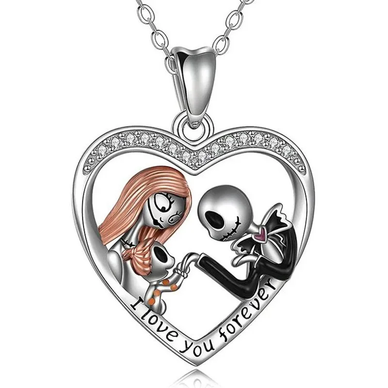 DisneyThe Nightmare Before Christmas-Collier de cou, en forme de cœur, tête de mort, bijoux sacrés, pull JOLover