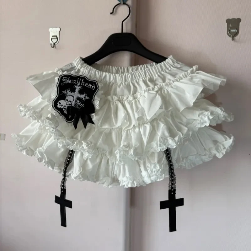 

Japanese Y2k Cute Ruffled Cross Short Skirt Gothic Punk Rock Subculture Cake Skirts Japanese Preppy Style Casual New Women Skirt