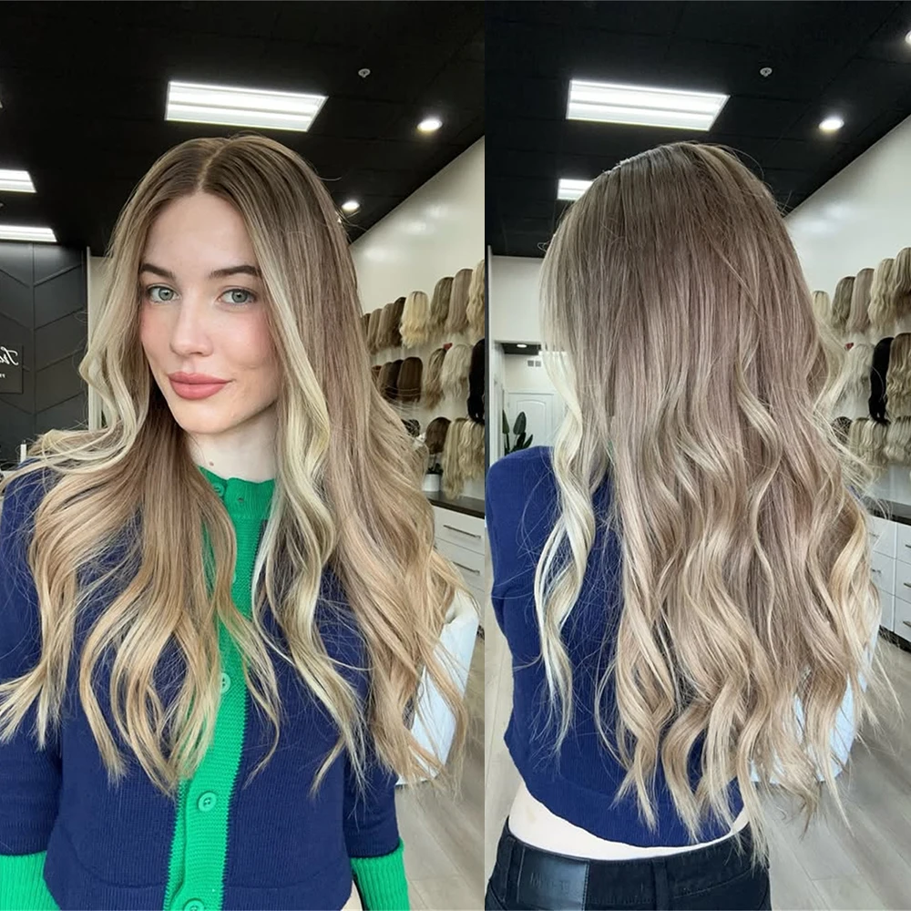 

26-дюймовый парик омбре балаягле с блонд-оттенками, термостойкий синтетический парик с кружевной передней частью, длинный волнистый парик для косплея, повседневного использования и вечеринок, готовый к носке, 13x4