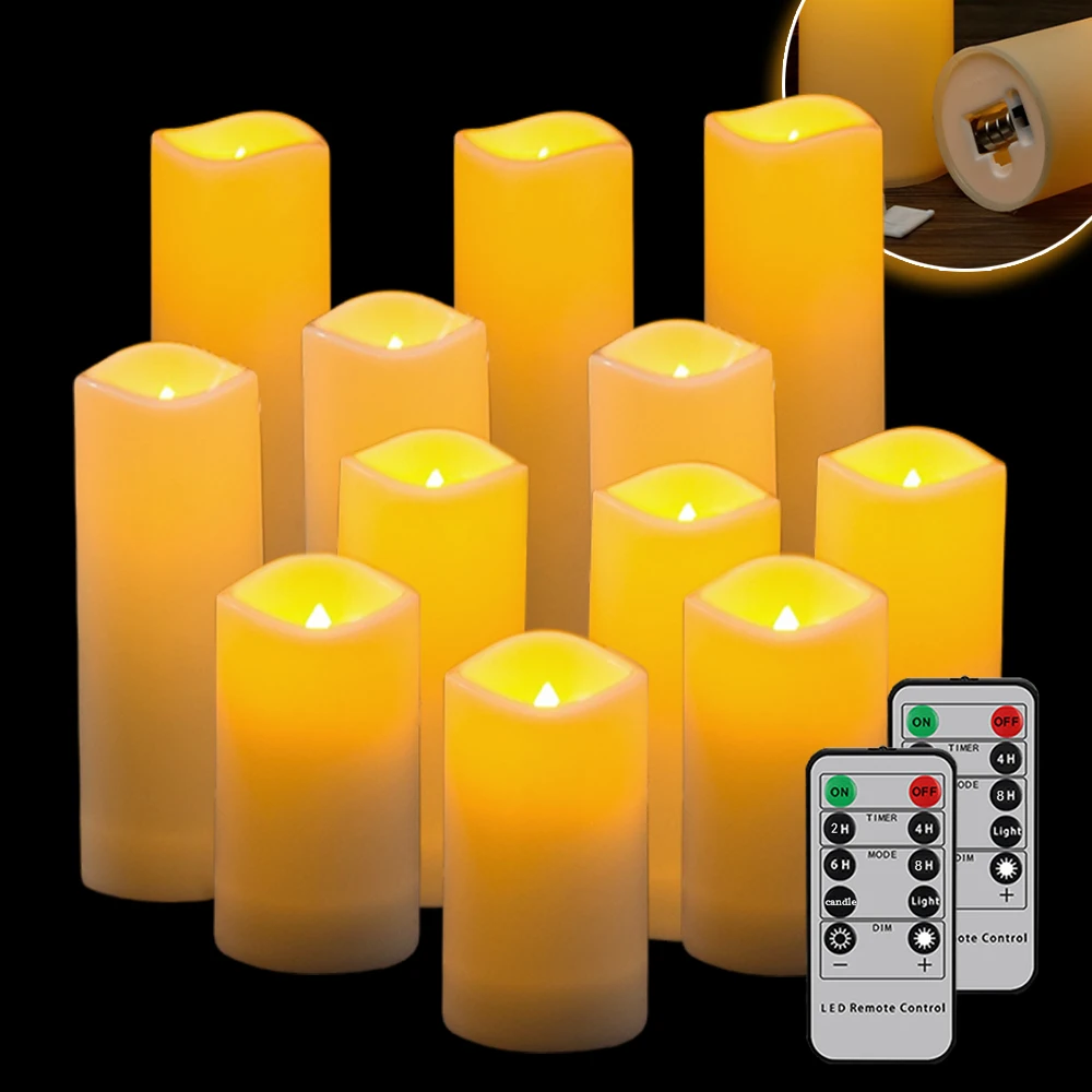 Pack of 12 Led Candles with Batteries Flameless Flickering Flame Timer Remote Christmas TeaLight  Home Decoration Wedding Candle