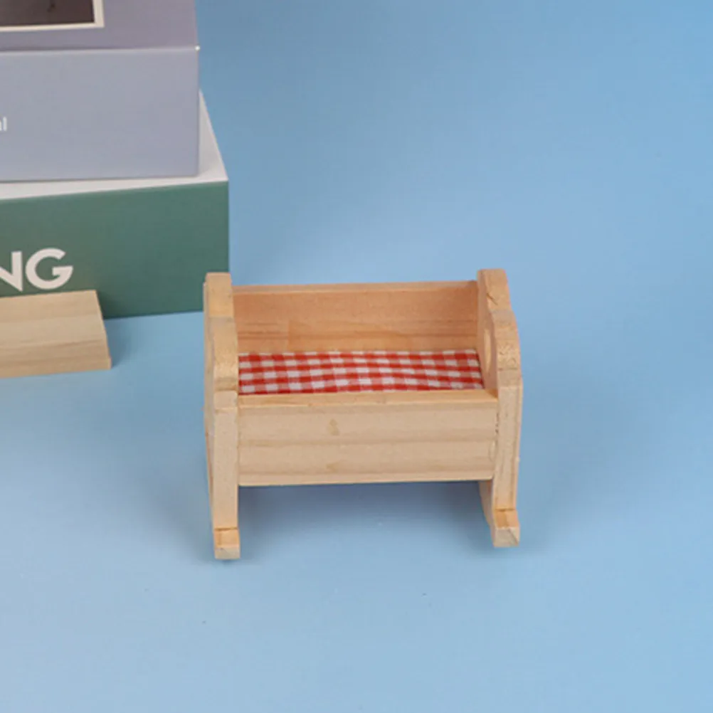 

Tiny Wooden Dollhouse Cradle Bed Miniature Realistic Crib for Dollhouse Bedroom Decoration Furniture Accessory Supply Ornament