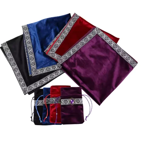 2PCS/Lot Velvet Tarot Tablecloth With Bags Flocking Fabric Beautiful Stone Tarot Board Game Accessories By Hand