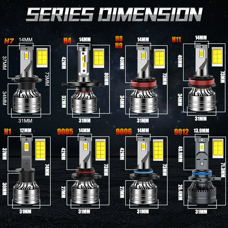 Dualvision 2PCS Car Lights H7 H4 H1 9006 H11 9005 H8 H9 Super Bright LED Headlights High Low Beam Fog Light Bulb White 6000K 12V