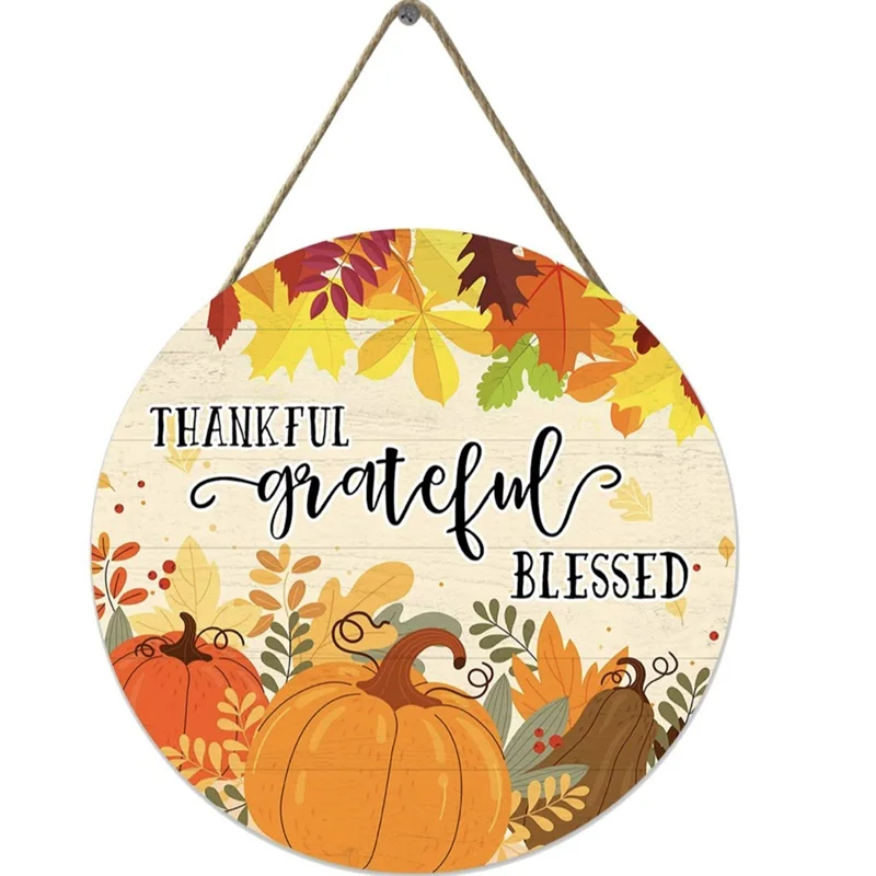 

Harvest Blessings Autumn Welcome Wooden Door Sign Fall Pumpkin Thanksgiving Hanging Wall Art Front Porch Decoration Wreath