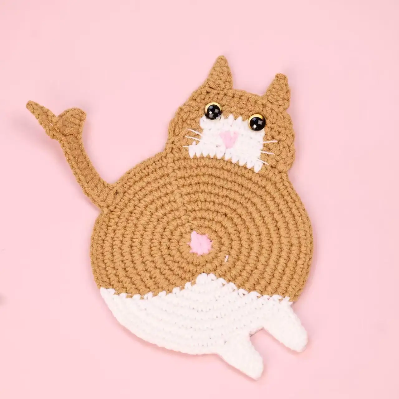 Kreative Häkel-Katzen-Tasse, handgefertigte gestrickte Tier-Kaffeekissen, niedliche Katzen-Tassenunterlage, Schreibtischdeko – Detail 4