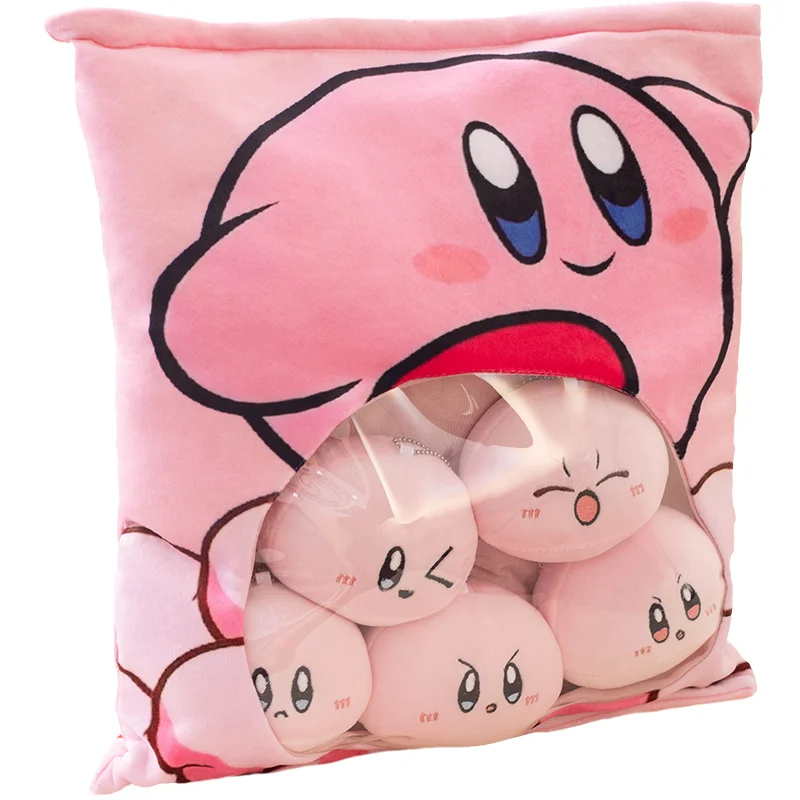 Kawaii Pink Kirby Game Figures Plushie Bag With 6 Pendant Dolls Pudding Pillow Toy Stuffed Animals Plush Sofa Cushion Xmas Gift