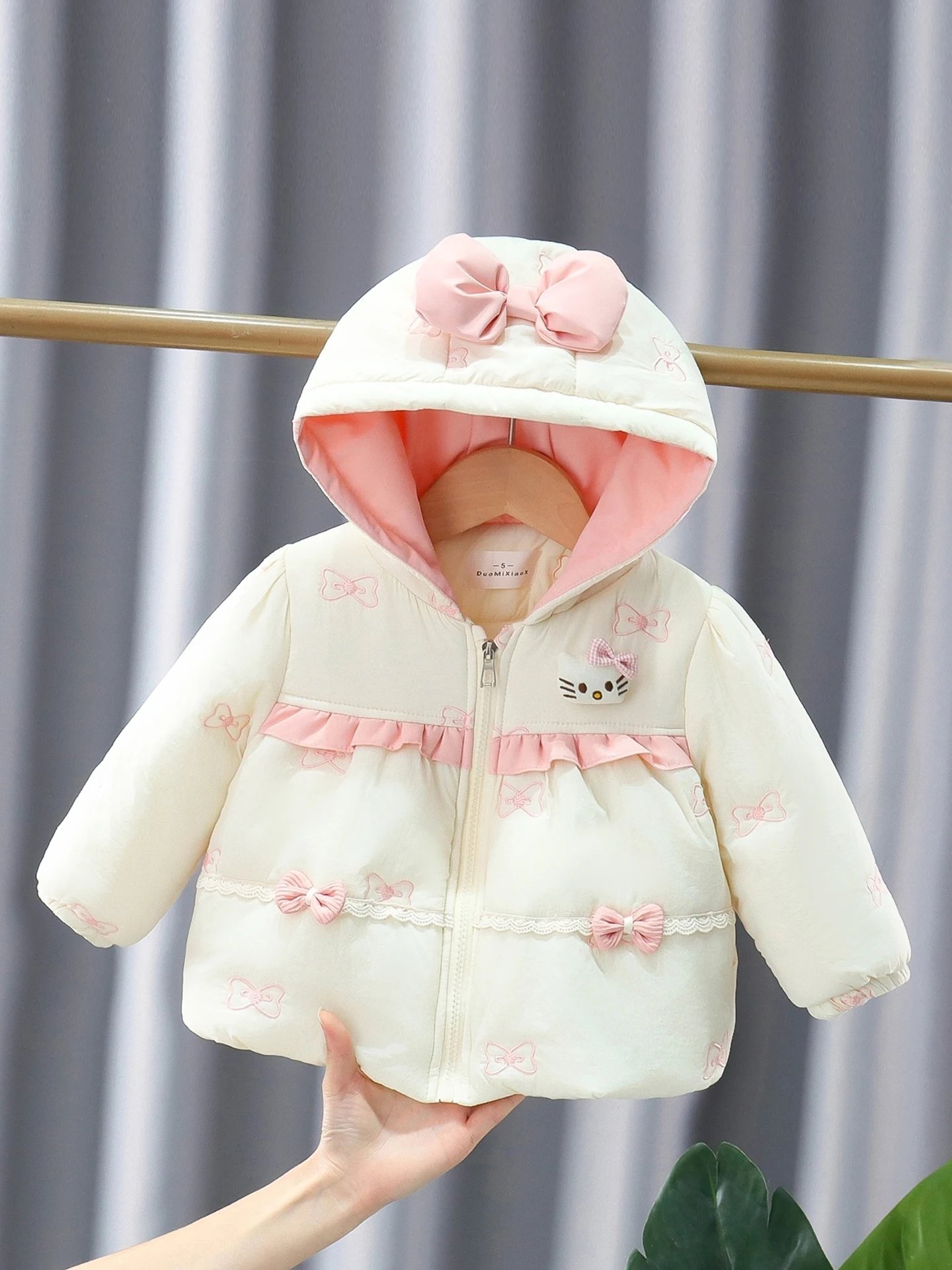 

Утепленная хлопковая куртка для девочек, зимняя теплая куртка с флисовой подкладкой и капюшоном, в стиле принцессы, зимняя одежда для малышек, китайский бренд