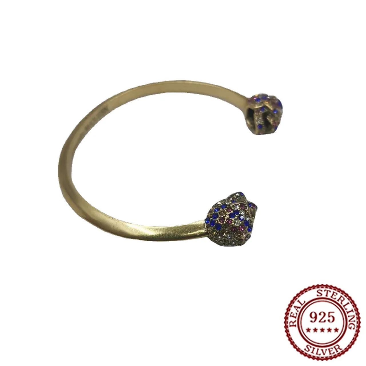 

2025 New Trendy Classic Blue Color Diamond Skull Bracelet Women's Punk Style Ancient Gold Ghost Head Bracelet
