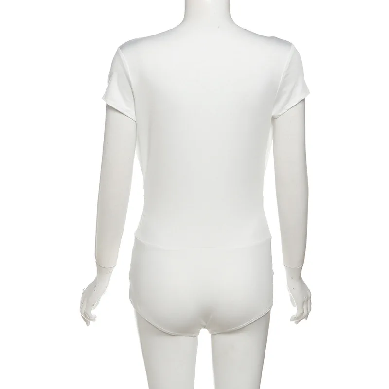 Gtpdpllt ثوب فضفاض صيفي أبيض مثير عميق الخامس الرقبة قصيرة الأكمام حللا قطعة واحدة ملابس الكورية موضة Playsuit امرأة