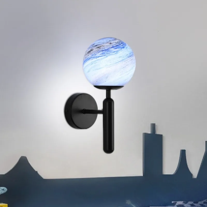 الحديثة الإبداعية كوكب ضوء الشمال غرفة نوم السرير زجاج مزخرف مصباح بسيط شخصية غرفة الطعام حائط الخلفية الخفيفة