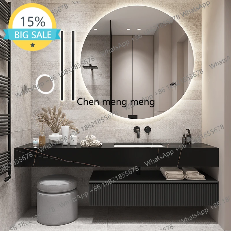 

M53 XinHang Slate Bathroom Furniture Integrated Basin Wintabinet Combination Washbasin Washing Solid Wood Cabinet Smart Light Lu