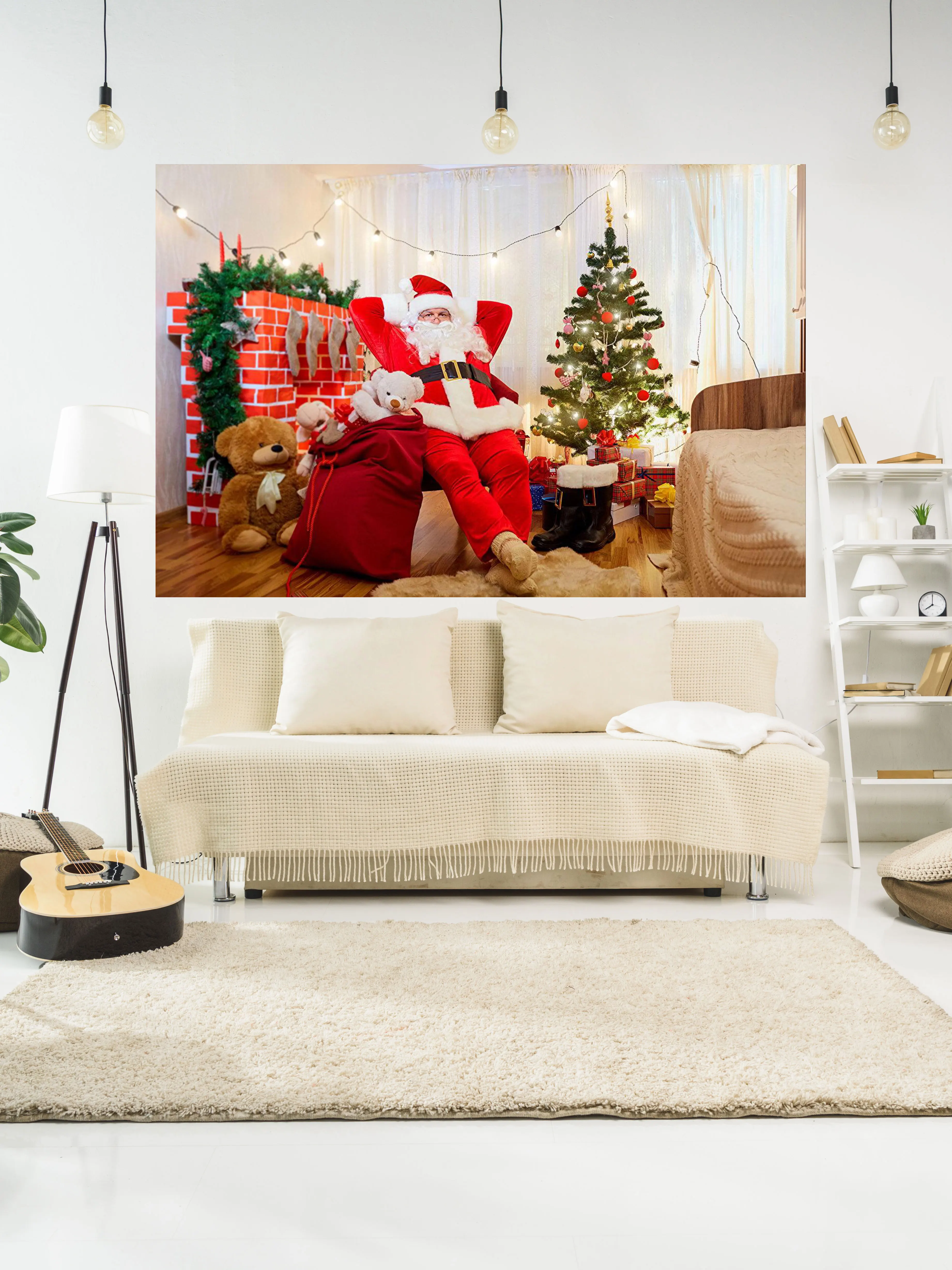 

Christmas Tapestry Wall Hanging Santa Claus Carpet Christmas Tree Scene Living Room Holiday Decoration