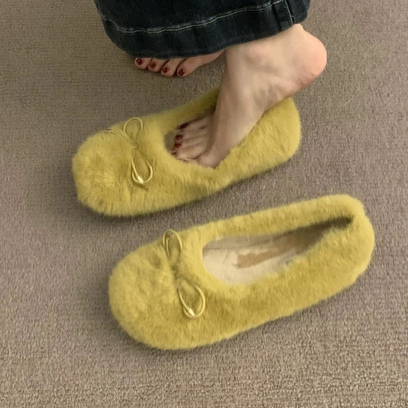 الفراء النساء أحذية قطنية القوس الدافئة الشقق أحذية مريحة الشتاء موضة أحذية الثلوج الضحلة 2025 جديد فستان قصير أفخم بوتاس دي Mujer #4