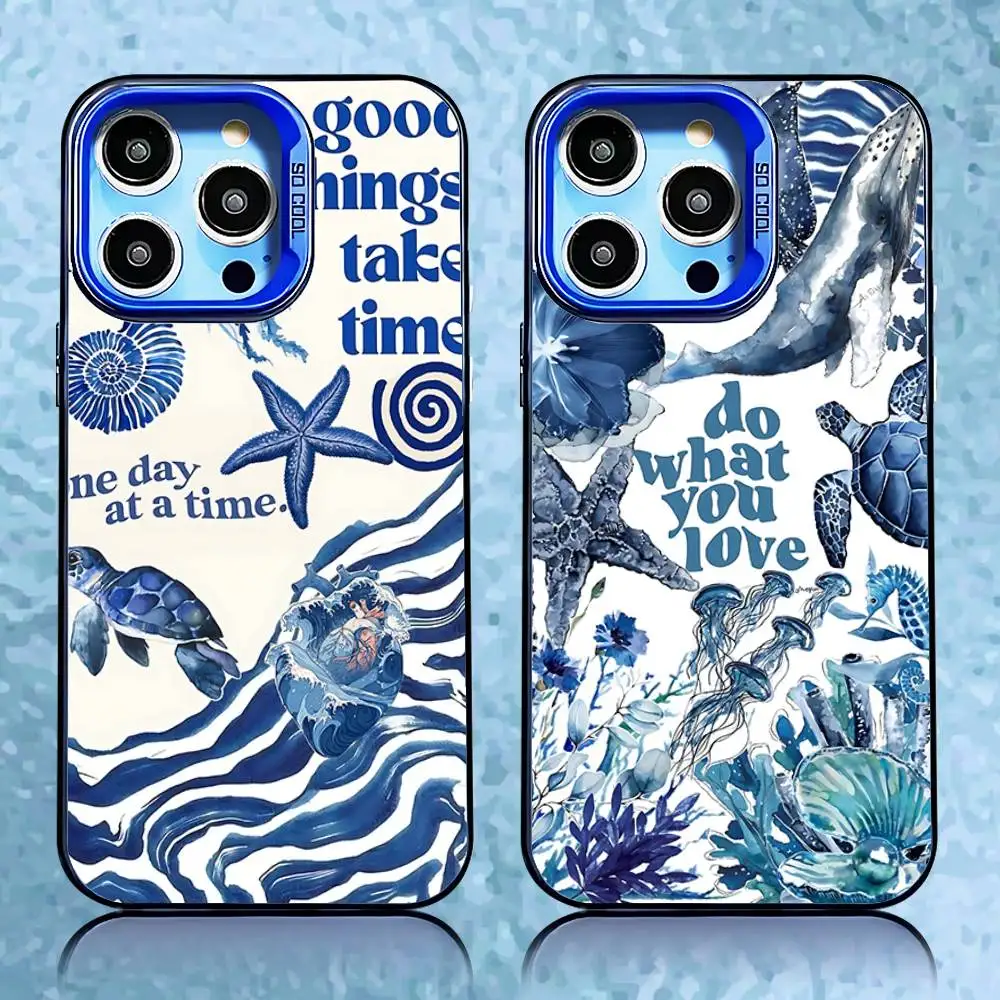 

Fish Shark Blue Sea Turtle Ocean Phone Case For iPhone 16,15,14,13,12,11,Pro,XS,Max,Plus,Mini,SE Candy Matte Shockproof Cover
