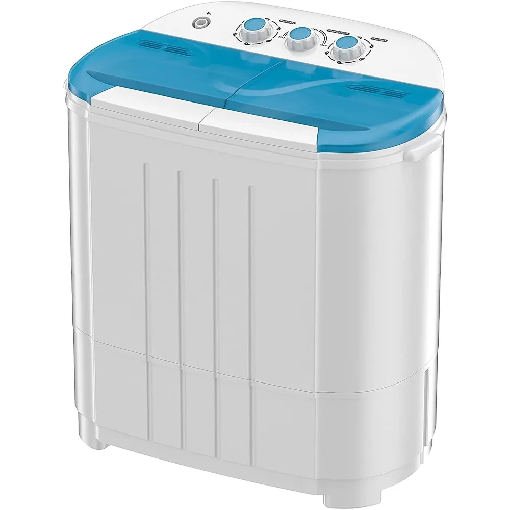 

Portable Washing Machine, 14lbs Twin Tub Spinner Comb W/ Built-in Gravity Drain & Time Control, Semi-automatic Laundry