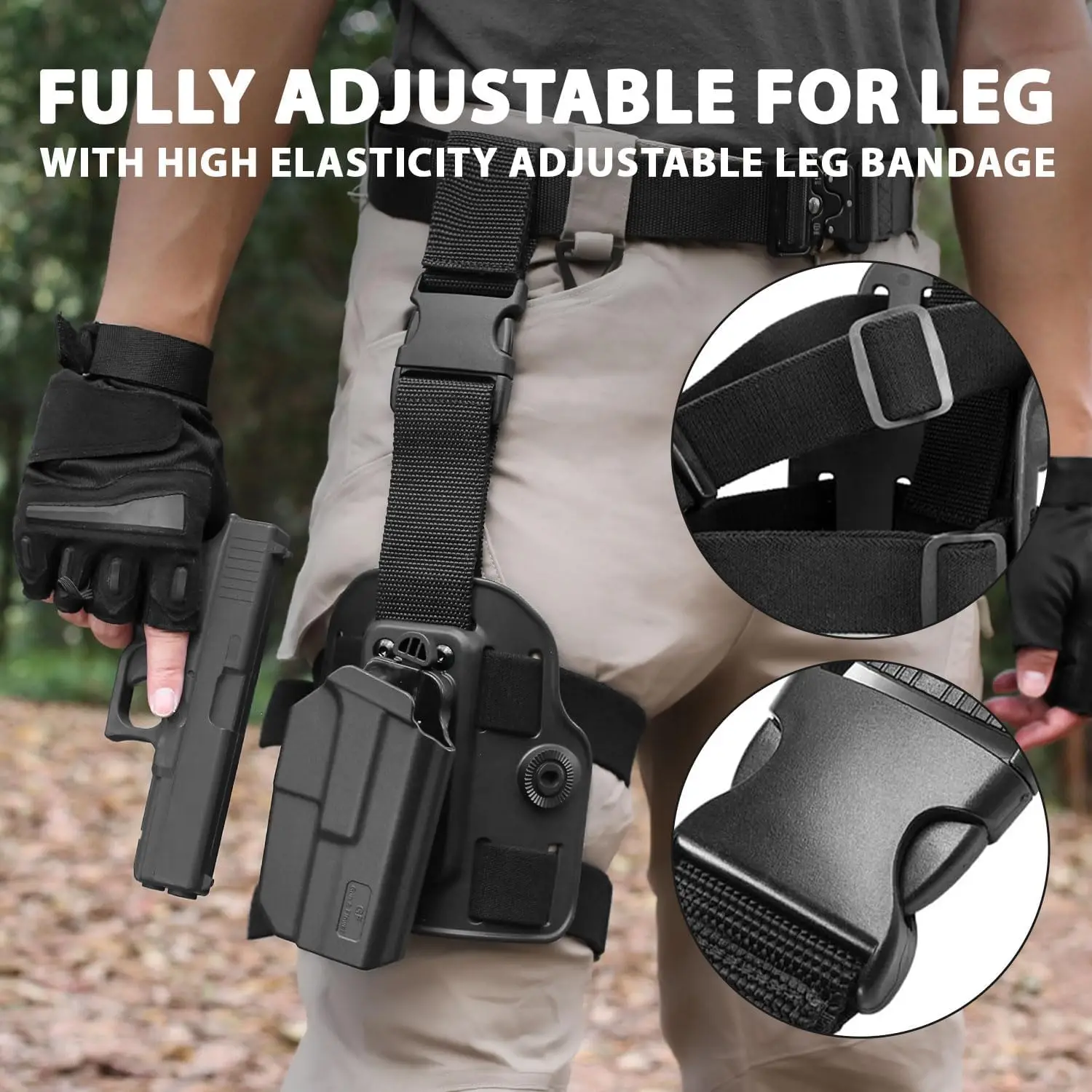 Level II Tactical G19 Drop Leg Holster,Ony Fit For Glock19 GEN 3-5,G23/32 Gen 3-4,G19X/44/45,Retention Thumb Release,Right Hand