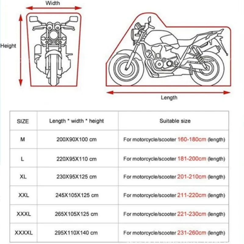 Motorcycle Cover Waterproof All Season Dustproof UV Protective Outdoor Indoor Scooter 210D Wear-resistant Fabric Motorbike Cover