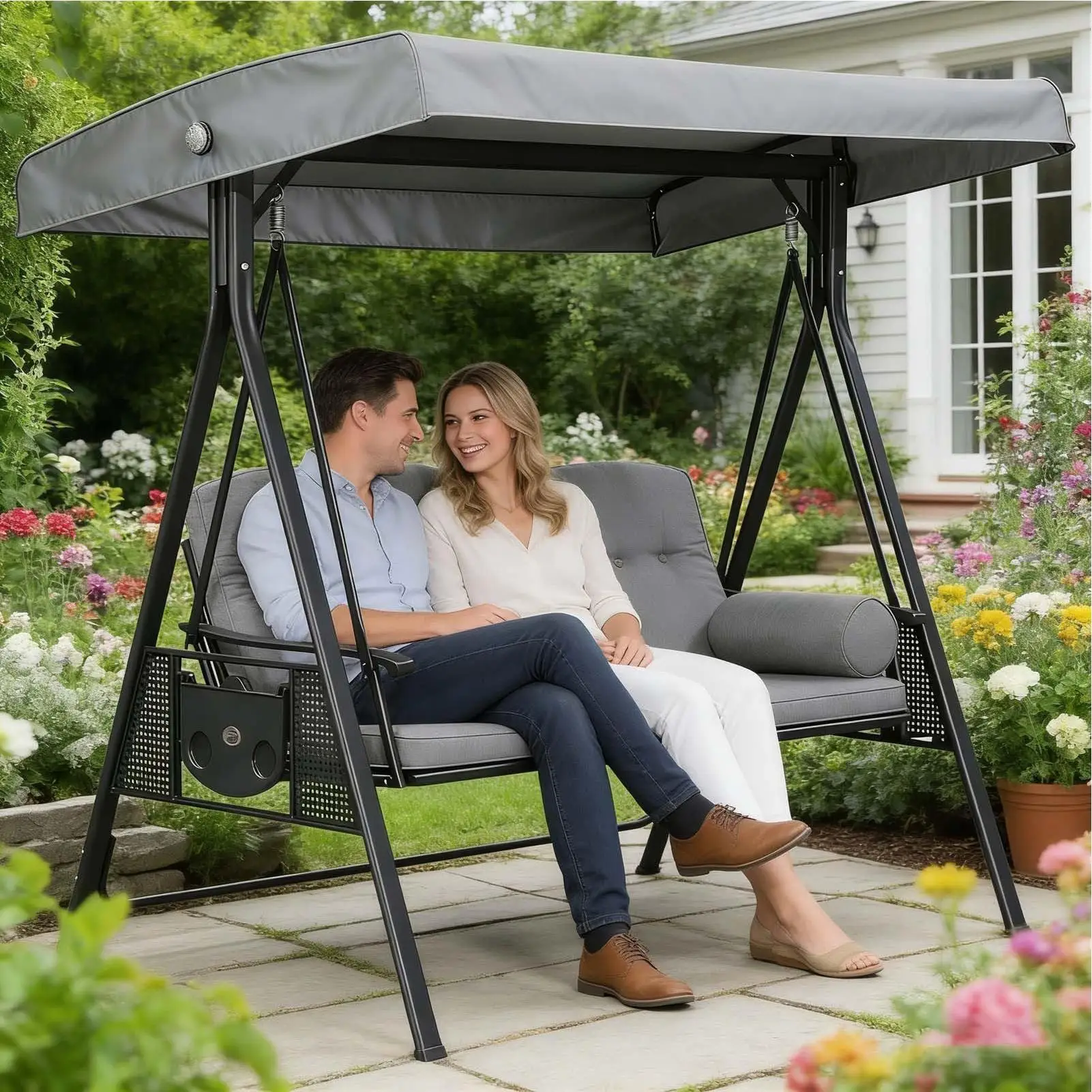 Swing Canopy Replacement Cover 75x47 Inch Waterproof Anti-UV Cover Replacement Canopy for Outdoor Swing for Patio Porch Garden
