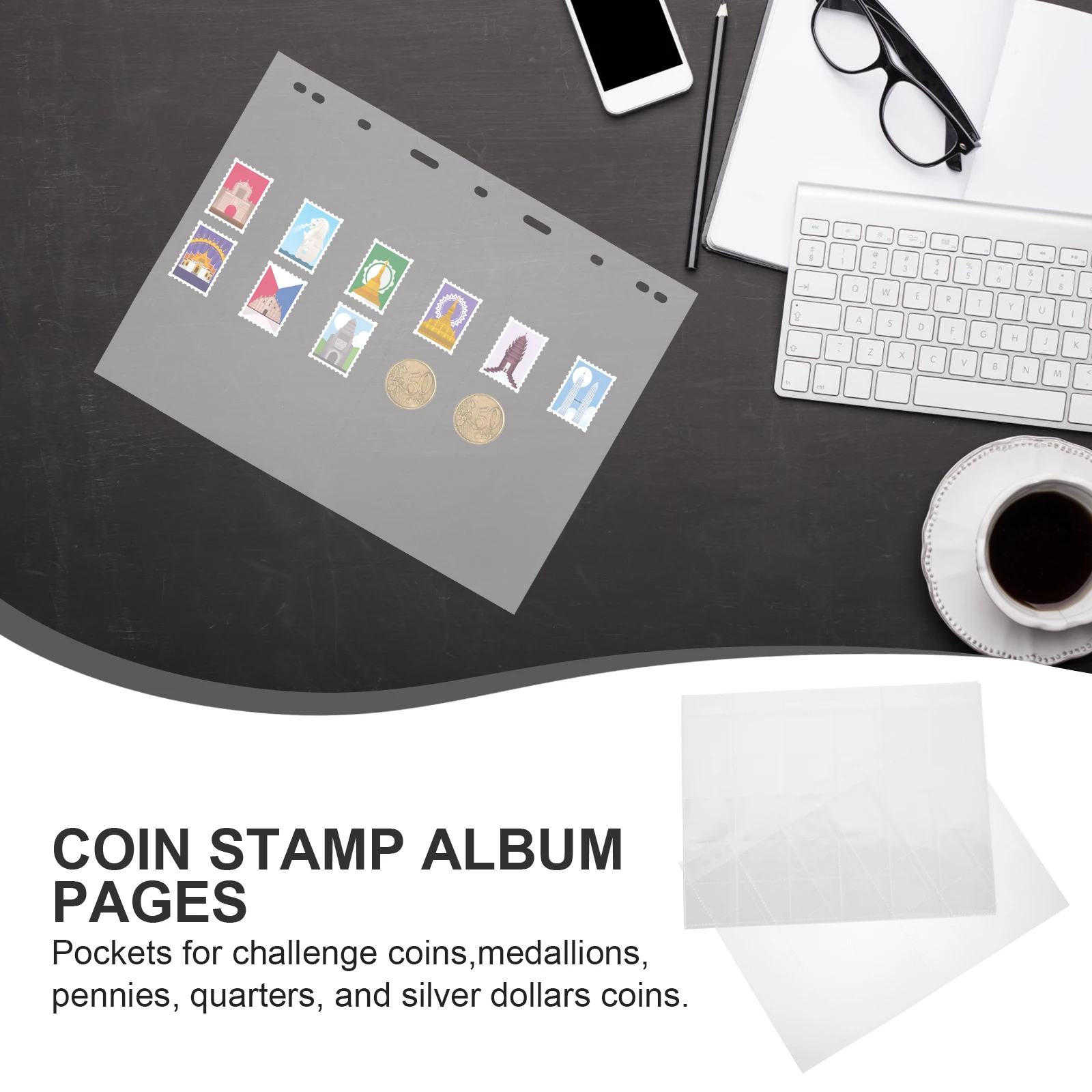

Philatelic Album Inside Pages Stamp Storage Pocket Clear Reusable Smooth Touch Challenge Coins Pennies Quarters Holders